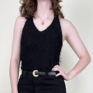 Vintage Eyelash Fringe Halter Top Cropped Going Out Crop Blouse Sexy 90s Y2K